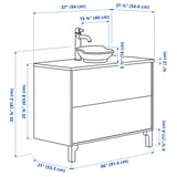 TÄNNFORSEN / VÄSTERSJÖN Sink cab w drawers/sink/tap, white/white marble effect, 37x21 1/2x35 7/8 "