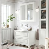TÄNNFORSEN / VÄSTERSJÖN Sink cab w drawers/sink/tap, white/white marble effect, 37x21 1/2x35 7/8 "