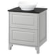 A white TÄNNFORSEN bathroom vanity with a black countertop and a ceramic sink. It has two drawers and a classic design.