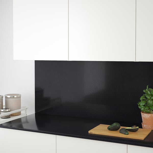 TÄRNHULT Custom-made wall panel, black stone effect/glass composite, 1 1/8 "