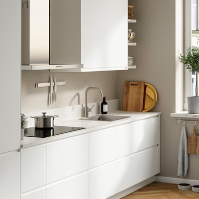 TÄRNHULT Custom-made wall panel, off-white brown/marble effect glass composite, 1 1/8 "