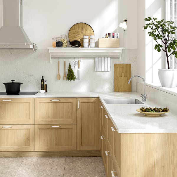 TÄRNHULT Custom-made wall panel, white/gray lively marble effect/glass composite, 1 1/8 "