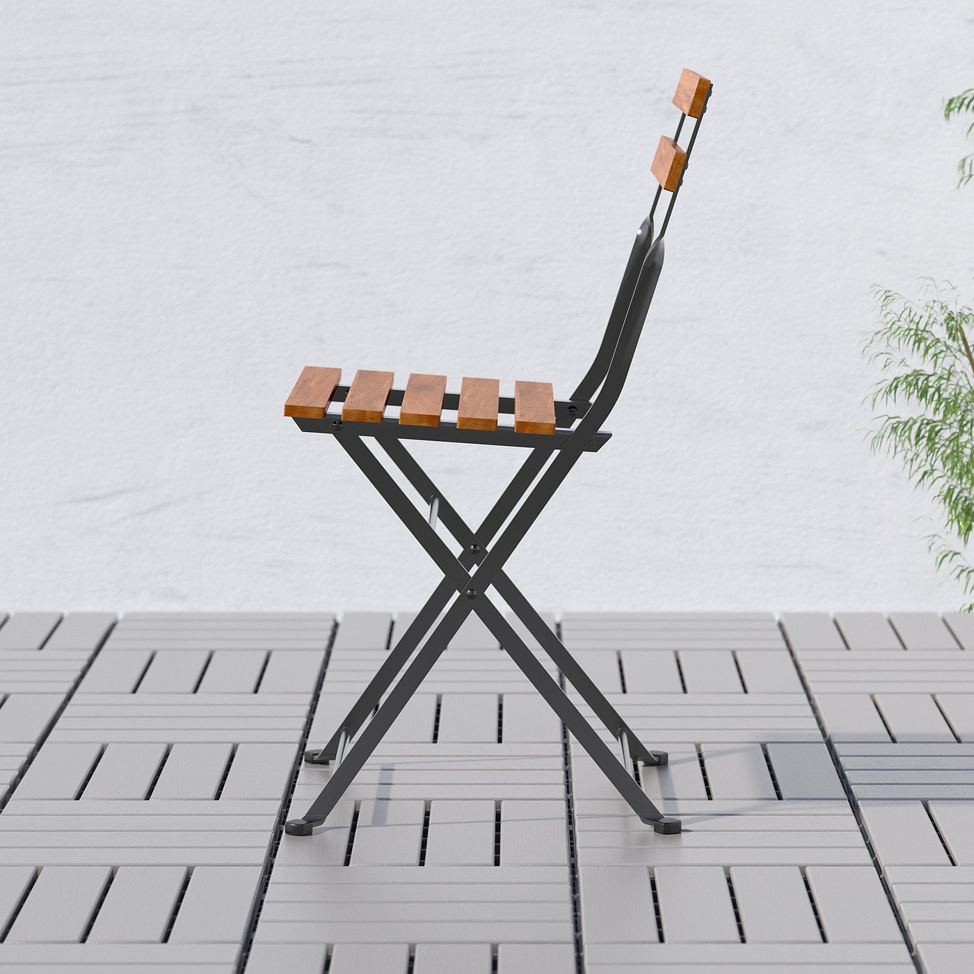 TÄRNÖ chair, outdoor, foldable black/light brown stained