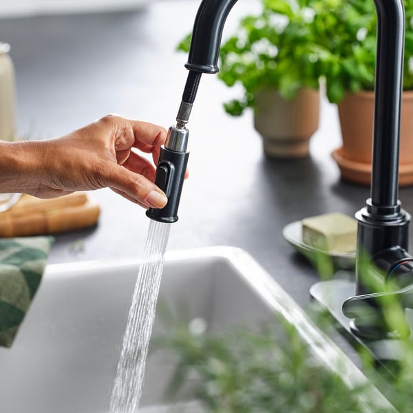 TAKSJÖN Kitchen faucet pull out w spray, black