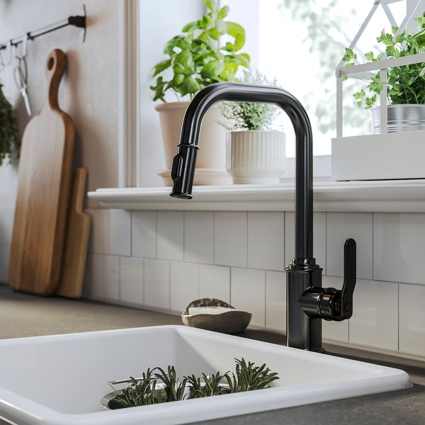 TAKSJÖN Kitchen faucet pull out w spray, black