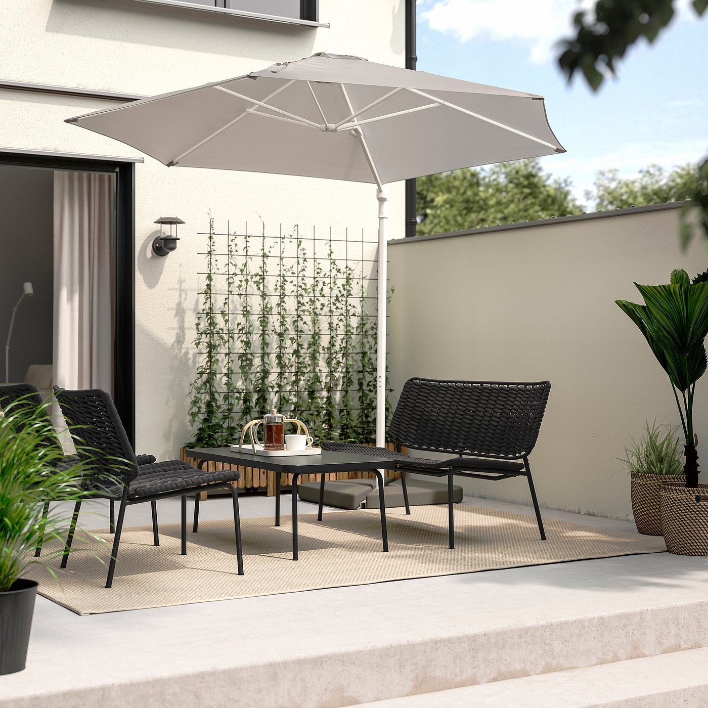 TEGELÖN 4-seat conversation set, outdoor dark gray/black
