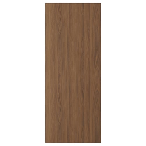 A wooden panel in a walnut colour. Its rectangular, smooth, and designed for cabinetry.