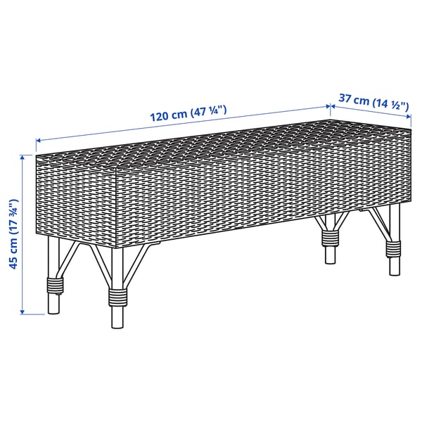 TOLKNING Bench with storage, handmade rattan, 47 ¼ "
