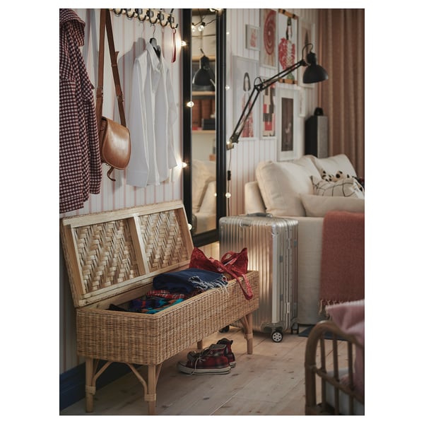 TOLKNING Bench with storage, handmade rattan, 47 ¼ "