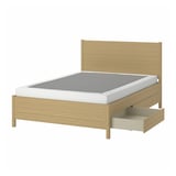 TONSTAD Bed frame with storage, oak veneer/Lyngör white, Queen