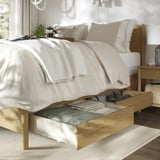 TONSTAD Bed frame with storage, oak veneer/Lyngör white, Queen
