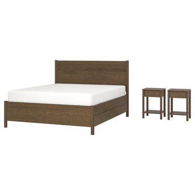 TONSTAD Bedroom furniture, set of 3, incl bed storage/brown stained oak veneer, Full