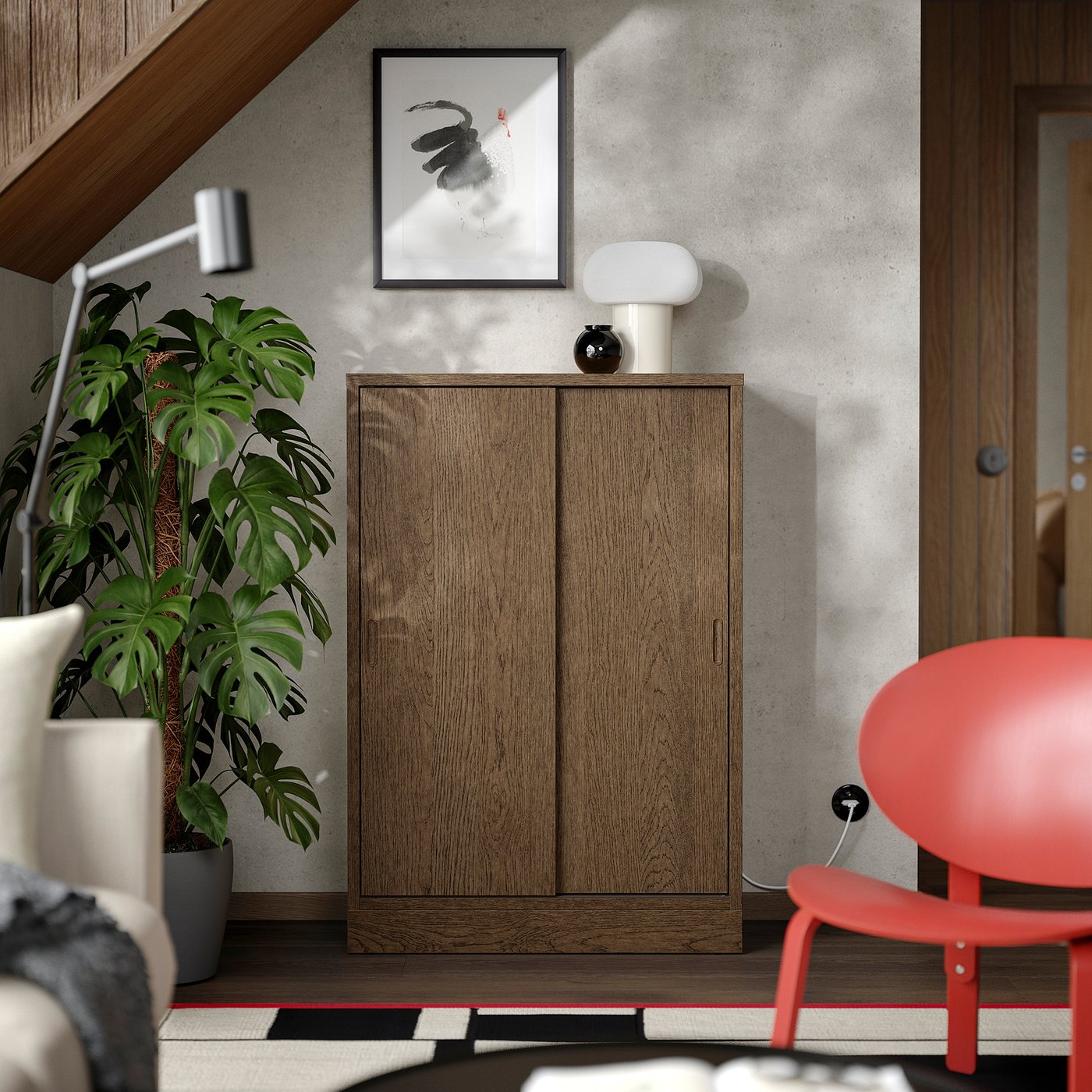 TONSTAD cabinet with sliding doors, brown stained oak veneer