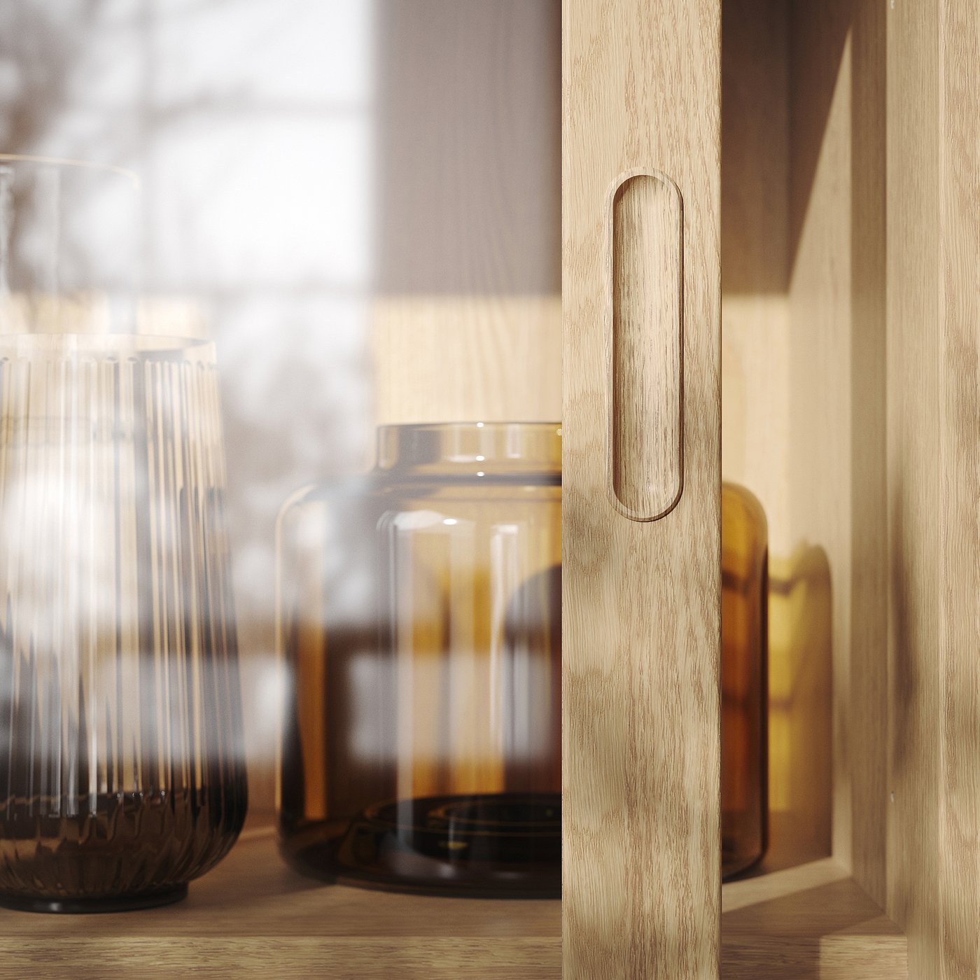 TONSTAD cabinet with sliding glass doors, oak veneer