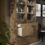 TONSTAD Storage combination with drawers, brown stained oak veneer/glass, 47 1/2x18 1/2x82 5/8 "