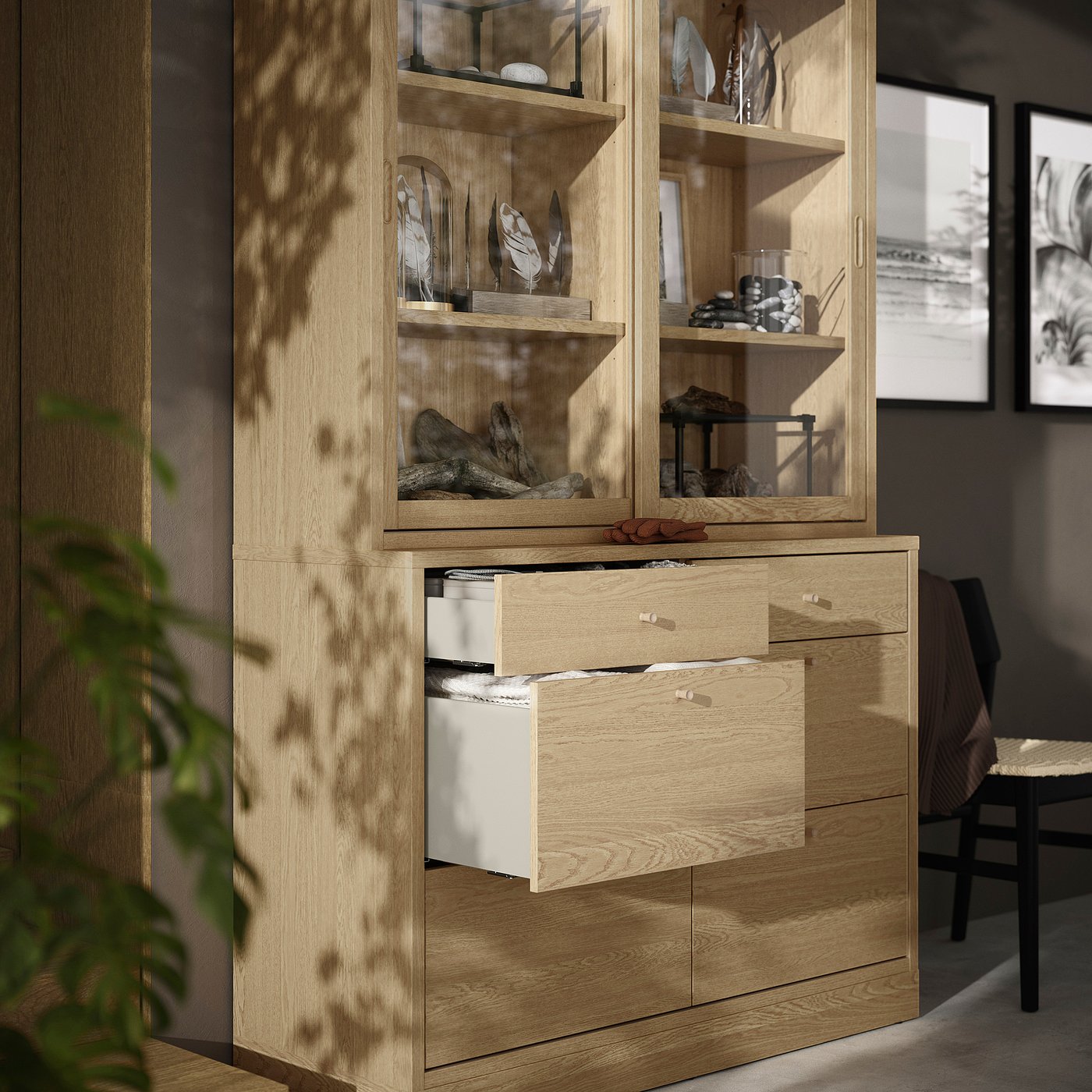 TONSTAD storage combination with drawers, oak veneer/glass