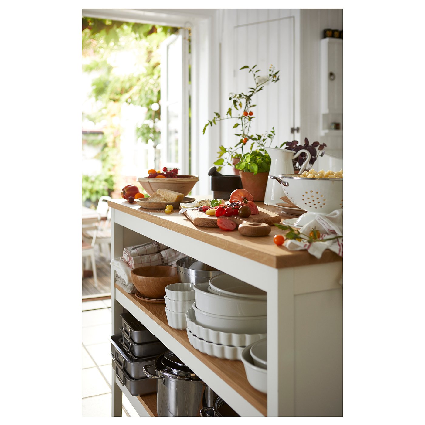 TORNVIKEN kitchen island, off-white/oak, 126x77 cm (495/8x303/8