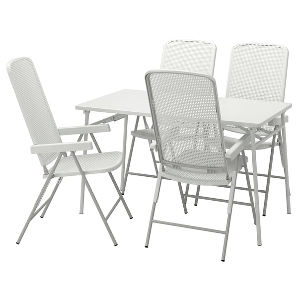 TORPARÖ table + 4 reclining chairs, outdoor, white/white/gray, 130 cm