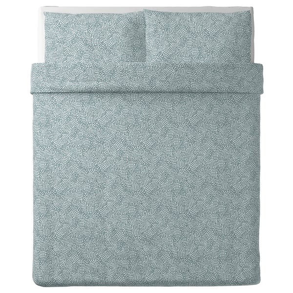 TRÄDKRASSULA duvet cover and pillowcase(s), white/blue, Full/Queen