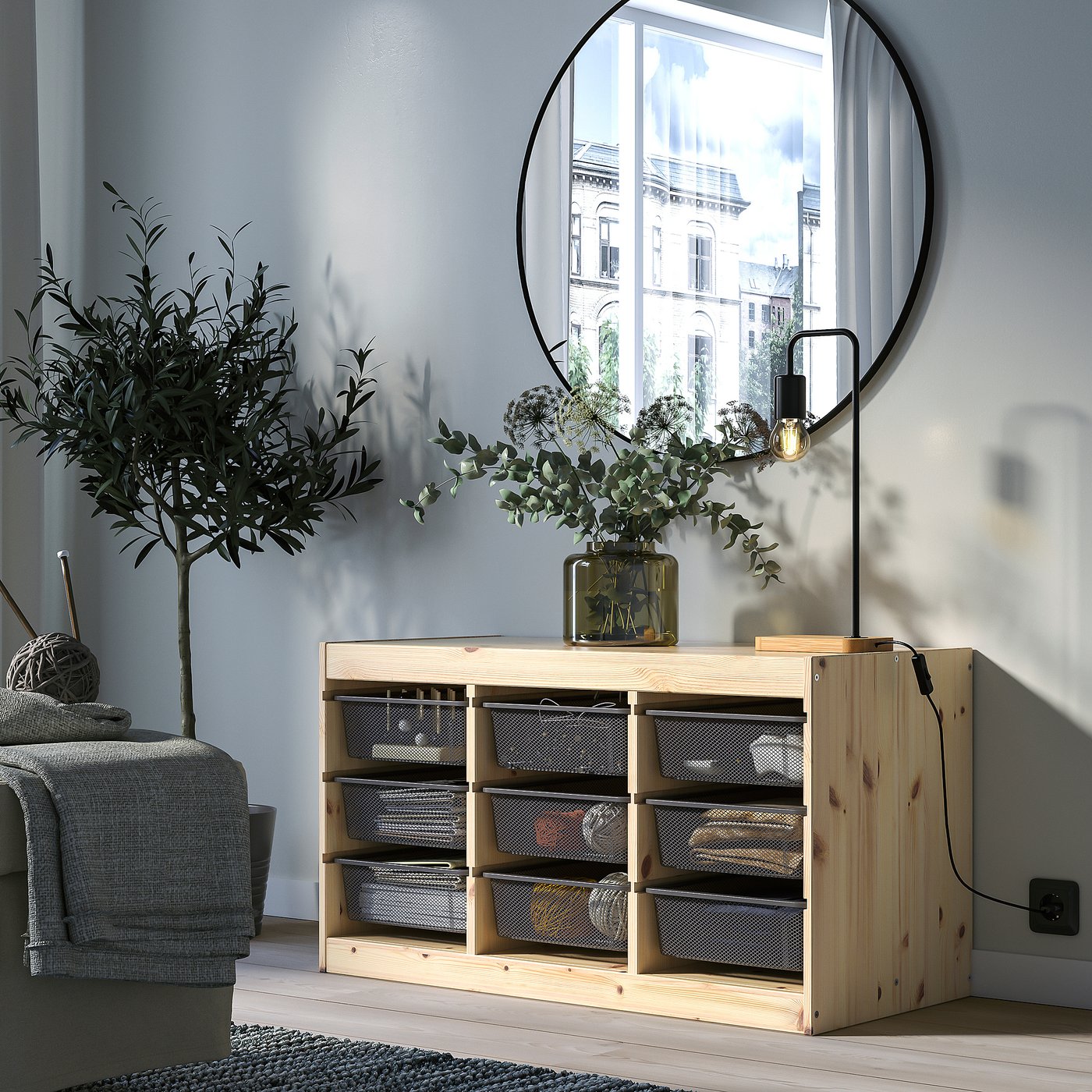TROFAST storage combination with boxes, light white stained pine