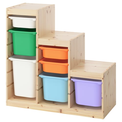 TROFAST Storage combination with boxes, light white stained pine/multicolor, 39x17 3/8x35 7/8 "