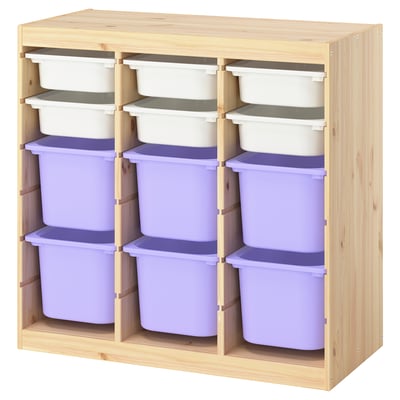 TROFAST Storage combination with boxes, room divider light white stained pine/white lilac, 36 5/8x17 3/8x35 7/8 "