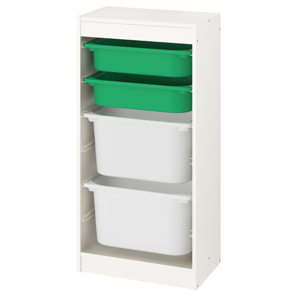 TROFAST storage combination with boxes, white/green white, 46x30x94 cm