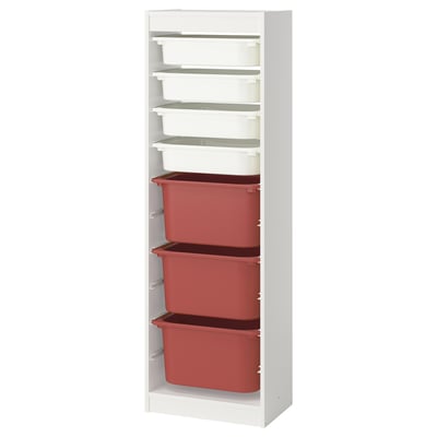 TROFAST Storage combination with boxes, white white/red, 18 1/8x11 3/4x57 1/8 "
