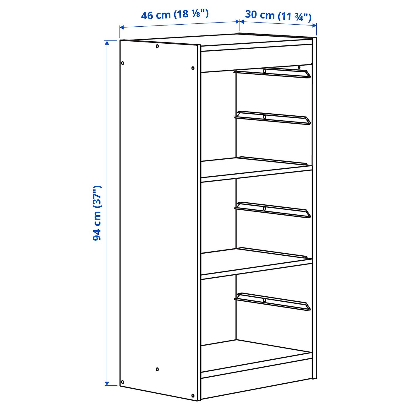 TROFAST storage combination with shelves, white, 46x30x94 cm (181