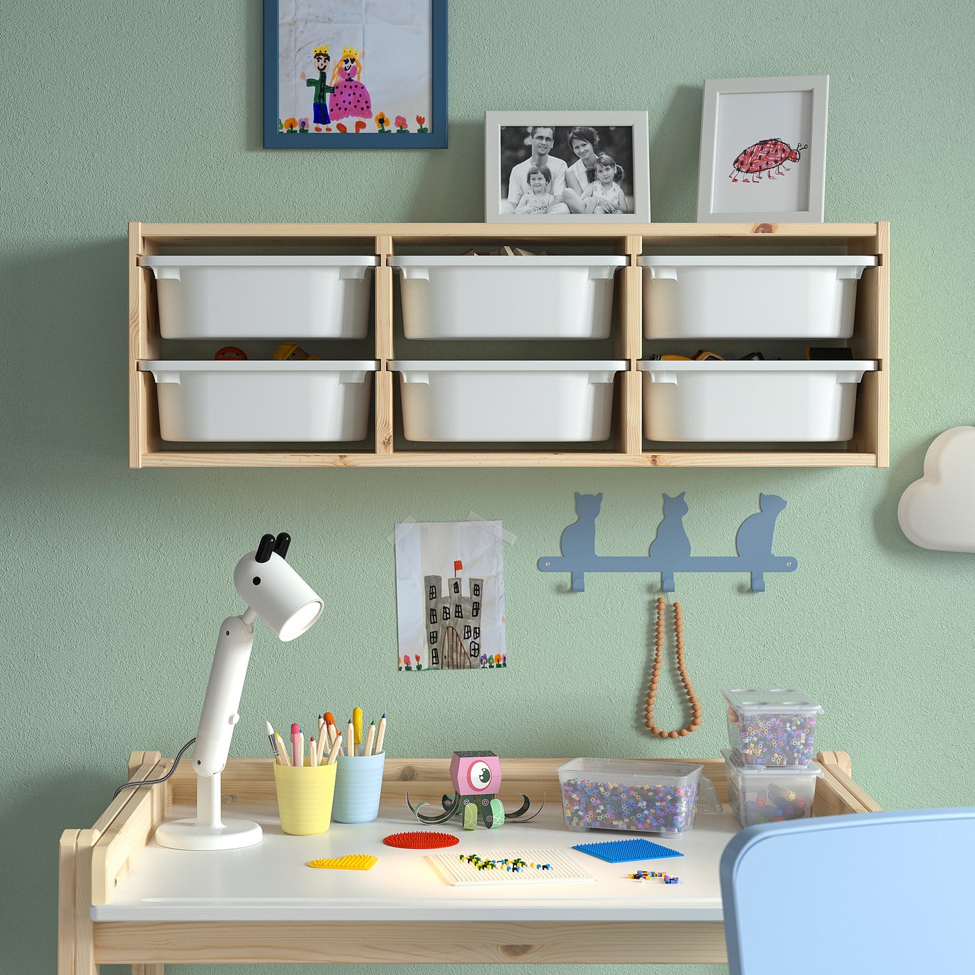 TROFAST wall storage, light white stained pine/white, 93x21x30 cm