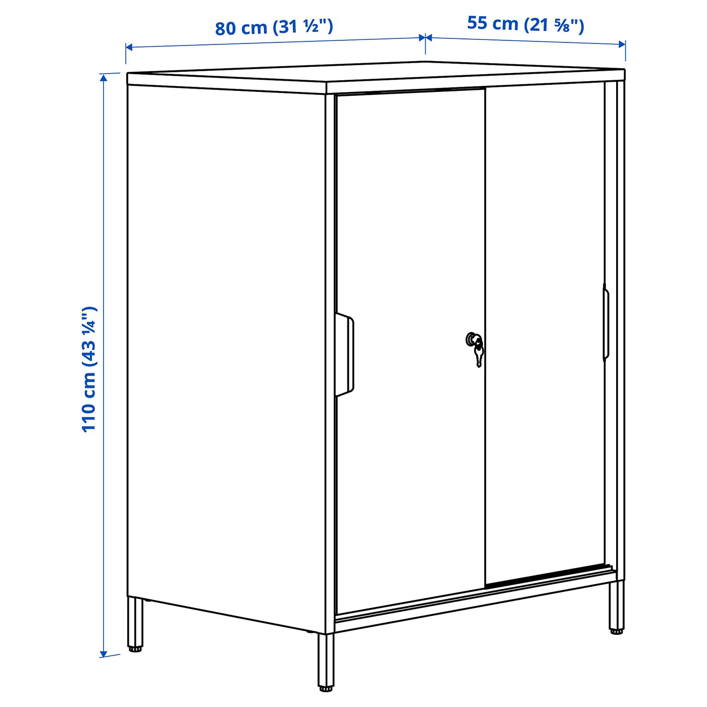 TROTTEN cabinet with sliding doors, white, 80x55x110 cm (311/2x215