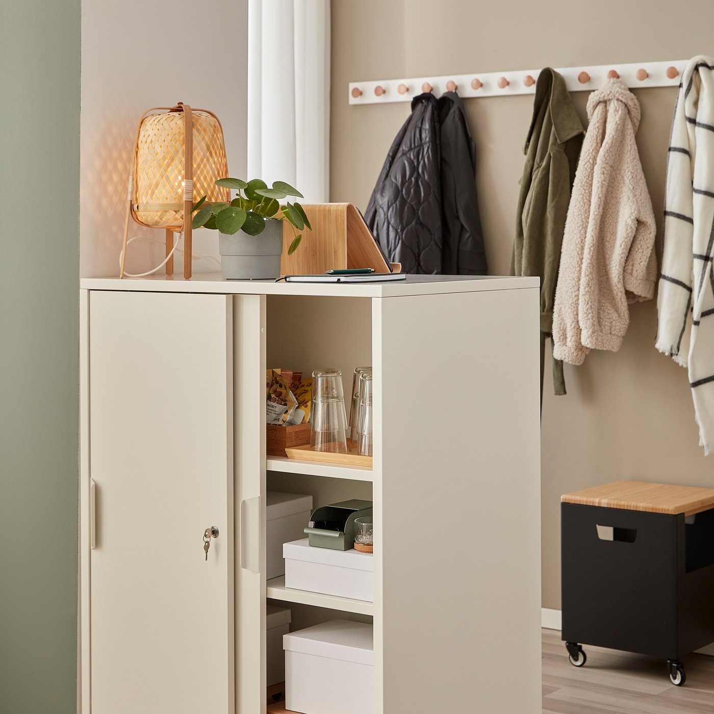 TROTTEN cabinet with sliding doors, white, 80x55x110 cm (311/2x215