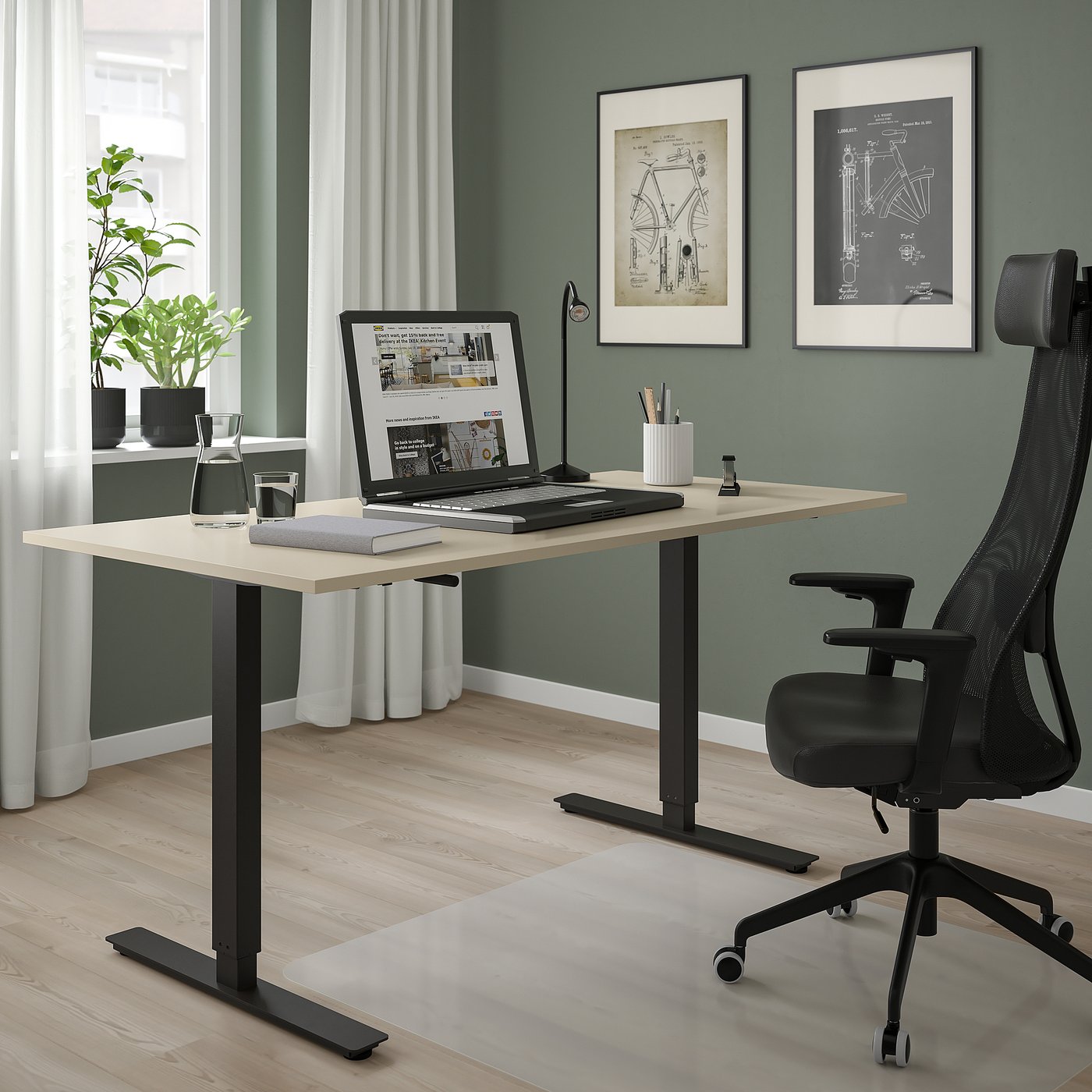 TROTTEN desk sit/stand, beige/anthracite, 160x80 cm (63x311/2