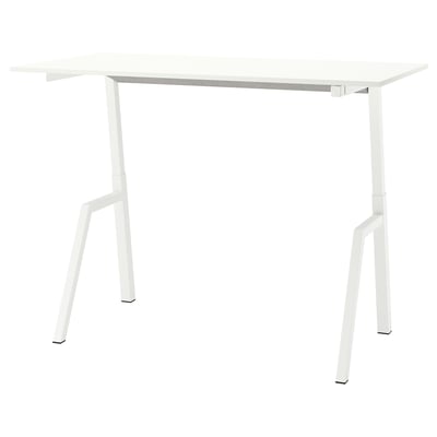 TROTTEN white adjustable standing desk, minimalist style.