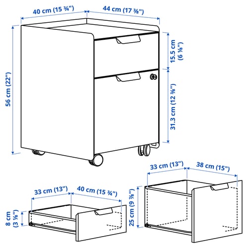 TROTTEN Drawer unit w 2 drawers on casters, blue