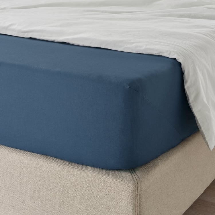 ULLVIDE fitted sheet, dark blue, Twin IKEA CA
