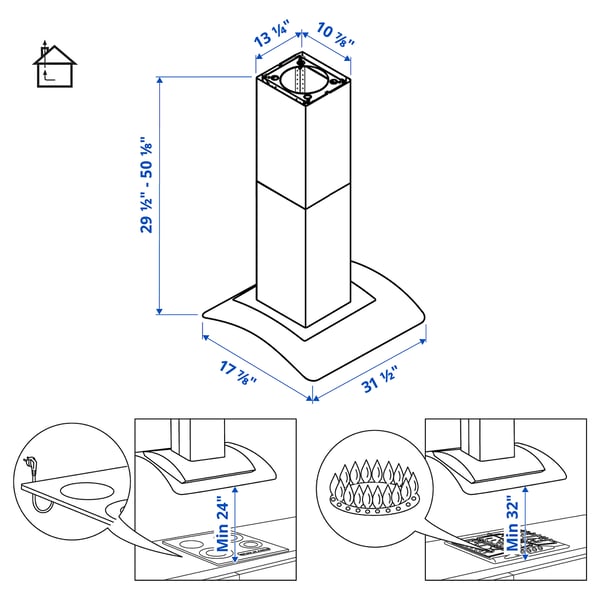 UNDANTAG Wall mounted range hood, Stainless steel/glass