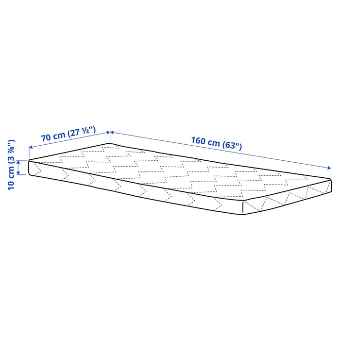 UNDERLIG foam mattress for junior bed, white, 70x160 cm (271/2x63