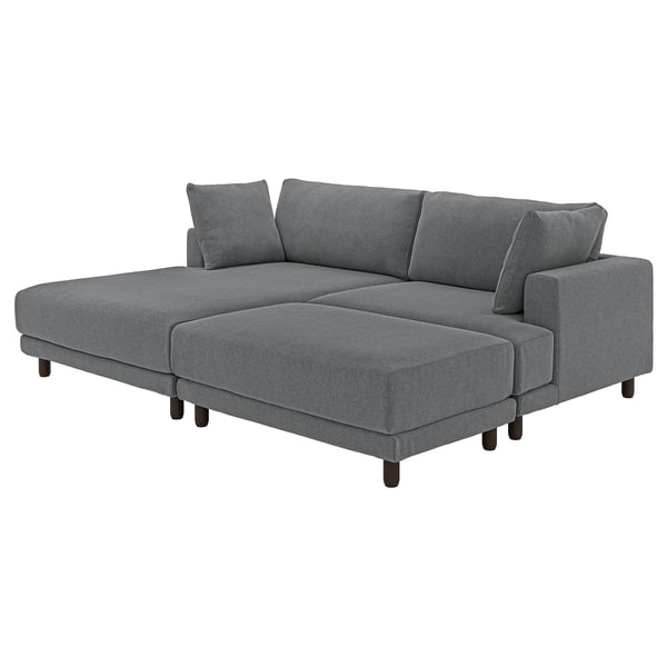 UPPÅKRA Sectional, 3-seat, with chaise, left with footstool/Johanneshov dark gray