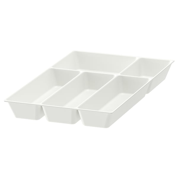 An UPPDATERA cutlery tray, white, made of polypropylene plastic, with divided sections for organising kitchen utensils.