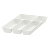 An UPPDATERA cutlery tray, white, made of polypropylene plastic, with divided sections for organising kitchen utensils.
