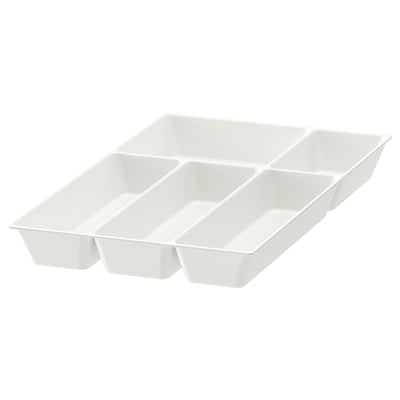 An UPPDATERA cutlery tray, white, made of polypropylene plastic, with divided sections for organising kitchen utensils.