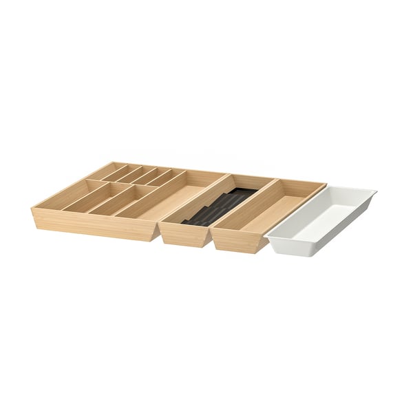 UPPDATERA Cutlery+utsl trays/tray w spice rck, anthracite/light bamboo, 26x19 1/2 "