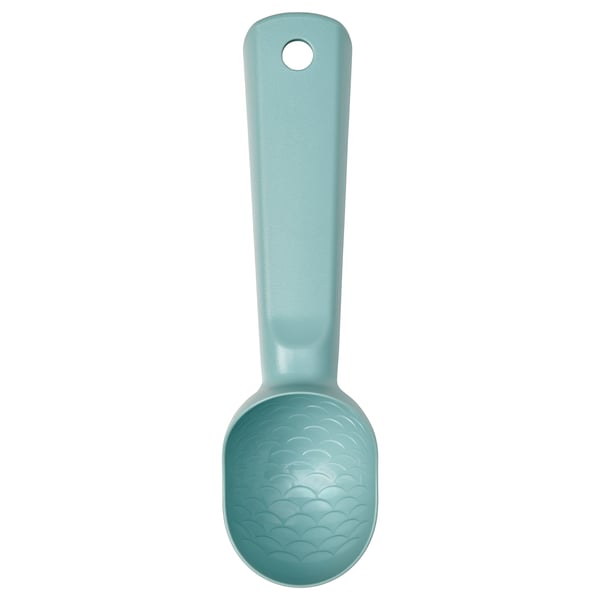 UPPFYLLD ice-cream scoop, turquoise, abs plastic, long handle, round bowl, textured design.