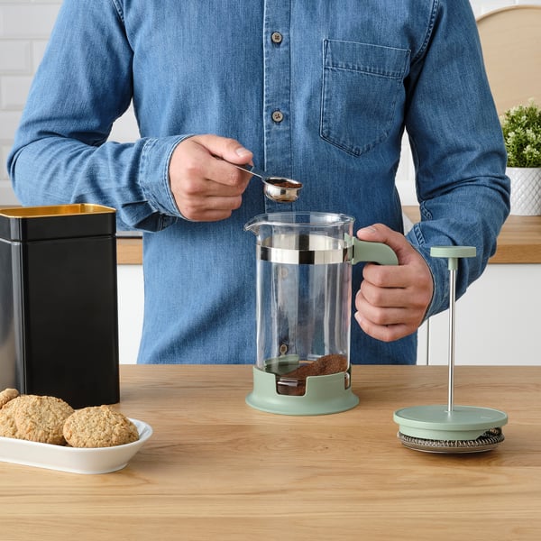 UPPHETTA French press coffee maker, glass/stainless steel light green