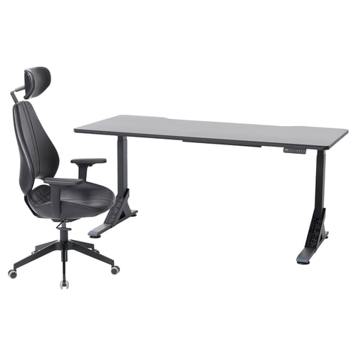 UPPSPEL / GRUPPSPEL Gaming desk and chair, black/Grann black, 70 7/8x31 1/2 "