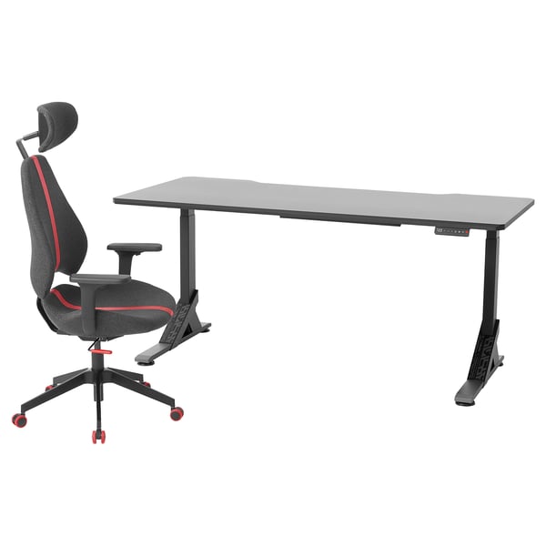 UPPSPEL / GRUPPSPEL Gaming desk and chair, black/gray, 70 7/8x31 1/2 "