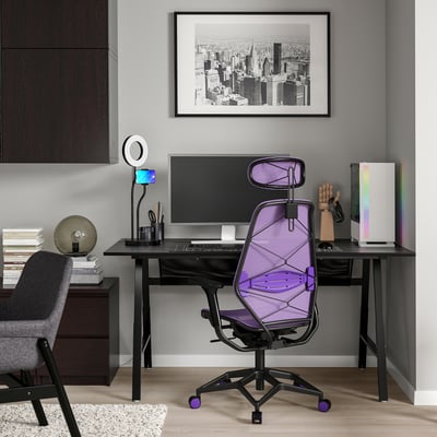 UTESPELARE / STYRSPEL Gaming desk and chair, black/purple