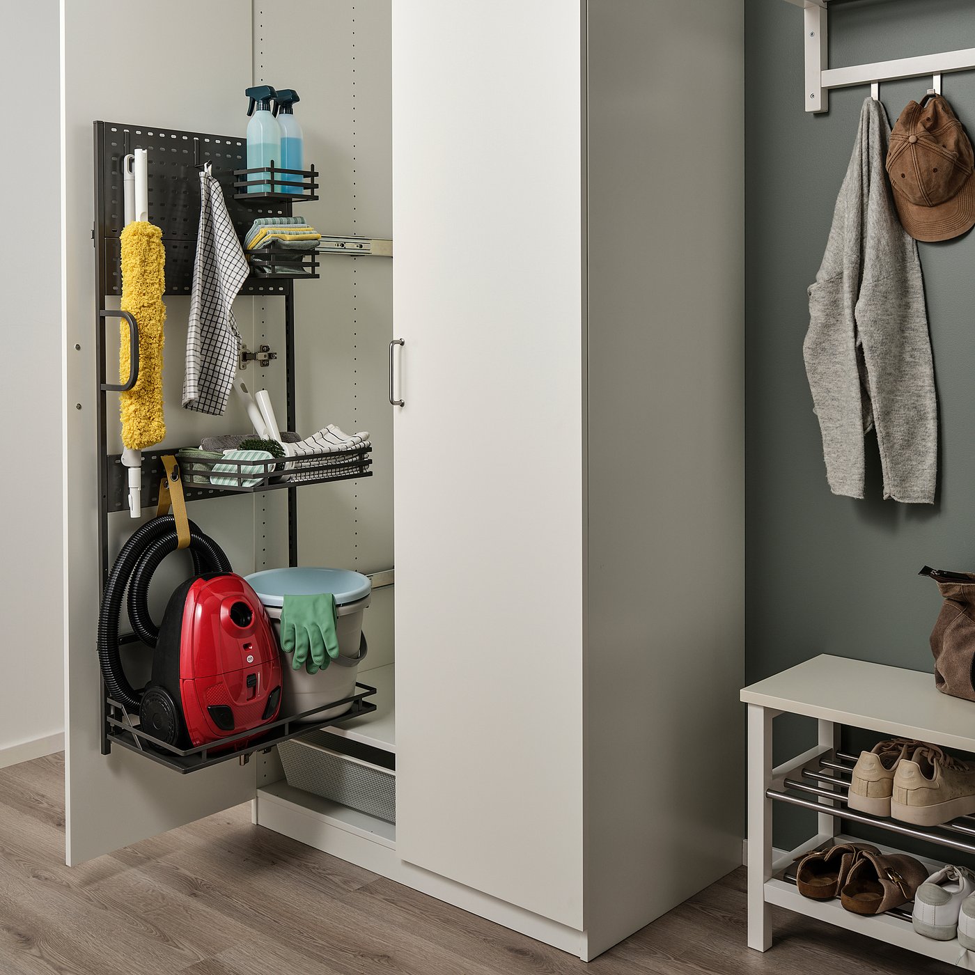 UTRUSTA pull-out rack for cleaning supplies, 140 cm (551/8