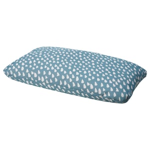 A blue UTSÅDD pet cushion with white teardrop prints, rectangular shape.